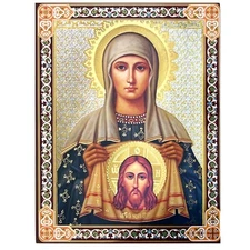 Russian Icon Jesus Christ Image St Veronica with Veil 7 1/2" Holy Face