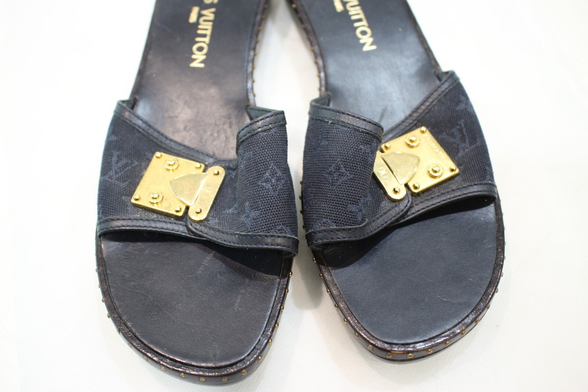 Louis Vuitton Logo Navy Sandals Slides Size 37 | eBay
