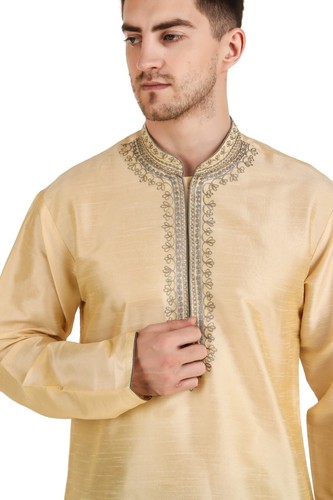 Men's Indian Dupin Embroidered Short Kurta Casual Shirt Long Sleeve Top AN790 - Picture 14 of 32