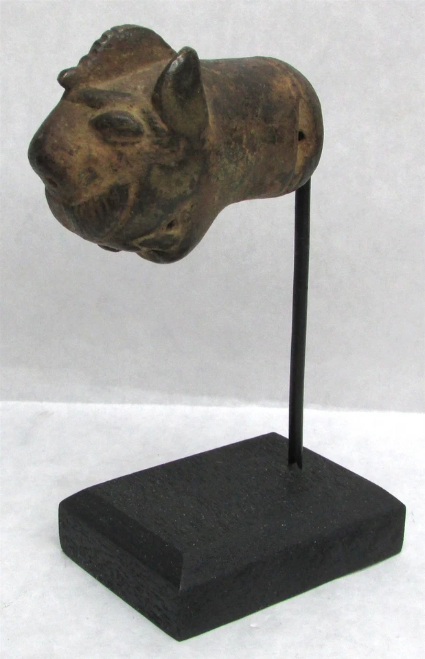 19th CENTURY INDIA BRONZE TIGER HEAD CANE HANDLE WITH DISPLAY BASE - Изображение 4 из 4