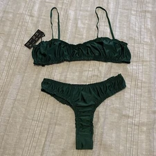 NWT Mina Lisa Genevieve Satin Bralette & Panty Set Eden Green Size Large