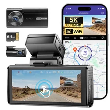 AZDOME 5K Dash Cam 5GHz WiFi GPS Parking Mode Dual Dash Camera 4"Screen 64G Card