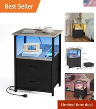 Night Stand with Charging Station, LED Nightstand with U-S-B Ports and Outlet...