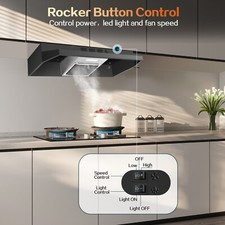 24 inch Range Hood Under Cabinet, Black Kitchen Hood 280CFM Button Control