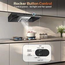 24 inch Range Hood Under Cabinet, Black Kitchen Hood 280CFM Button Control