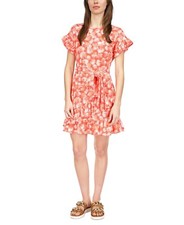 $125 Michael BY Michael Kors Women's Orange Printed Ruffled A-Line Dress Size M