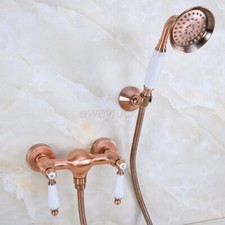 Antique Red Copper Wall Mount Bathroom Shower Faucet Hand Held Shower Spray