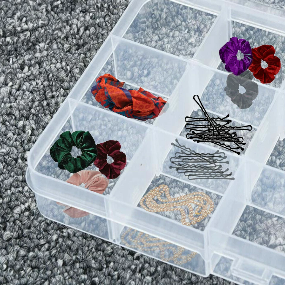 3 x 5 Compartment 15 Removable Section Organiser Box Transparent Plastic Storage - Image 2 of 4