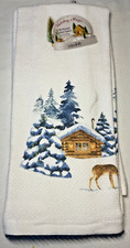 COLORDRIFT KITCHEN TOWELS 2 TREES HOUSE DEER BLUE 18 X 28 100 COTTON NIP