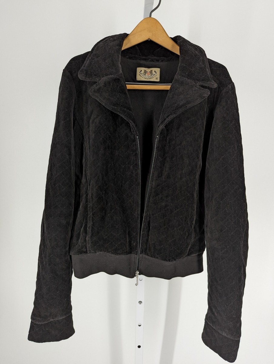 Juicy Couture Vintage Y2K Black Quilted Velour Zip J USA Juicy Couture Vintage Y2K Black Quilted Velour Zip J USA