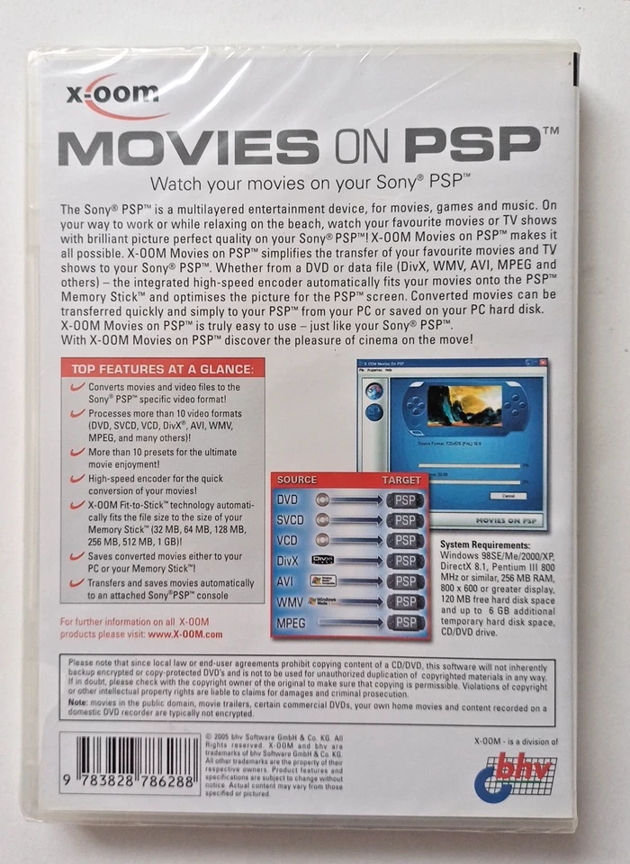 X-OOM Movies on PSP "Watch Movies on your Sony PSP" (PC CD-Rom, 2005) Sealed NEW - Image 3 of 4