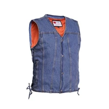 LVAD HeartMate Denim Vest for Men V-Neck with Battery Pockets & Mesh Liner S-6XL