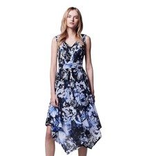 Simply Vera Wang Floral Pleated A Line Blue Midi Dress L