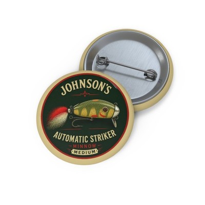 Johnson's Automatic Striker Minnow Fishing Lure Pin Vintage Style Pinback Button