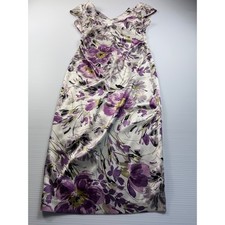 Maggy London Purple Floral Satin V-Neck Cap Sleeve Sheath Dress Size 8 RN 58142