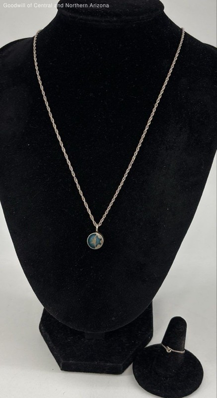 925 Sterling Silver Glass Jewelry w/ Necklace, Ring 4.86g