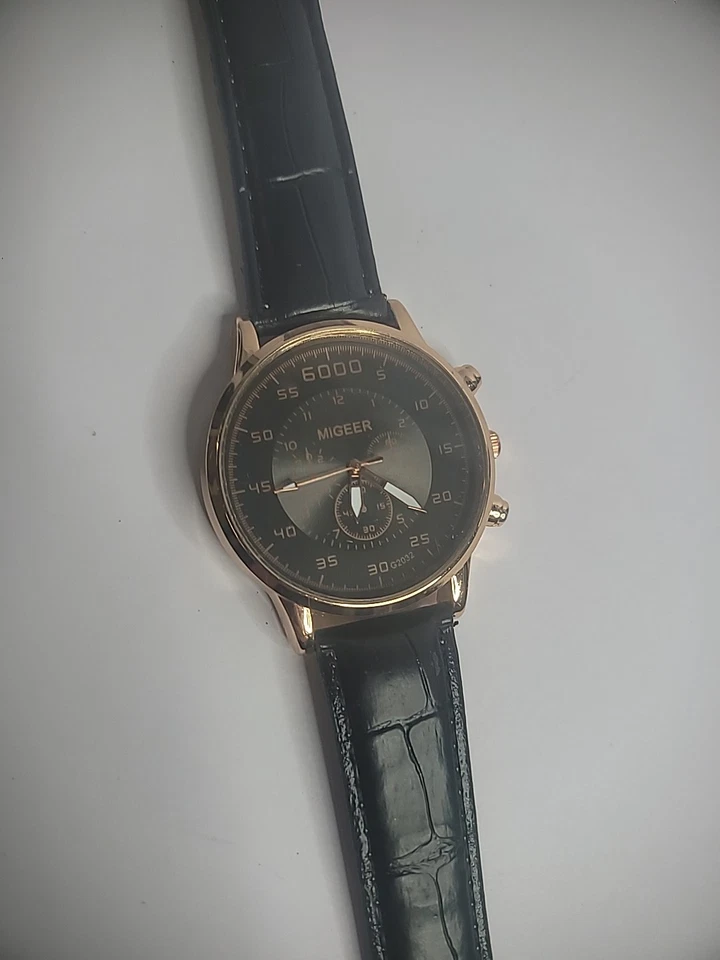 Reloj Pulsera Migeer De Colección Para Hombre Banda Negra Tono Oro Rosa Joyería Foto 3 de 4