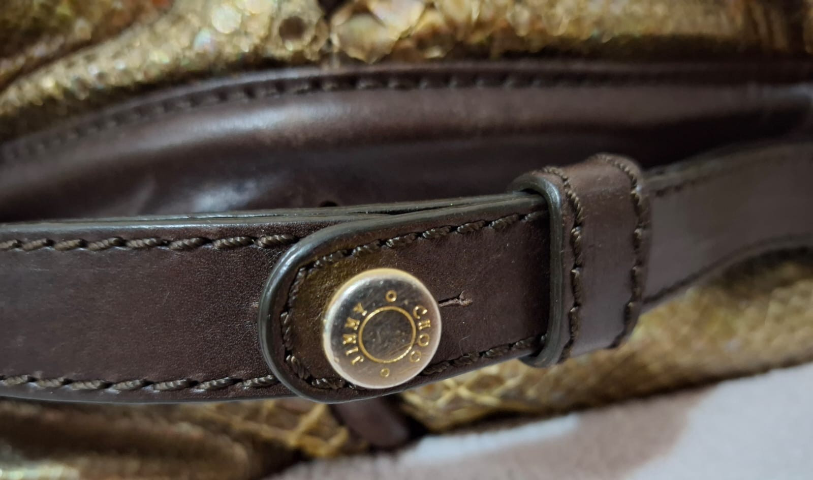 Jimmy Choo Gold-Multi Python with Brown leather t… - image 5