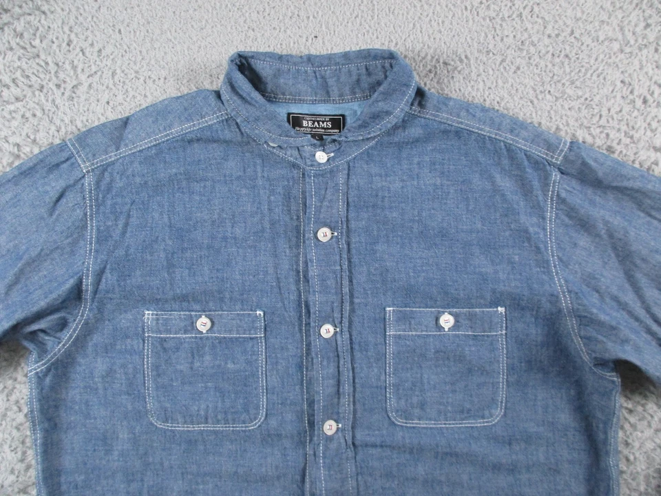 Beams Japan Shirt Mens Large Blue Chambray Selvedge Naval Roll Tab Sleeve - Image 2 of 4