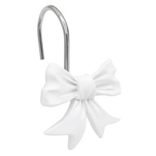 Decorative Bow Knot Shower Curtain Rings Hooks White Rustproof Bathroom