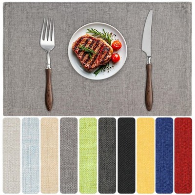 Blue Forest Placemats Set of 8 Dual-Layer Faux Linen Heat Resistant Washable Wri