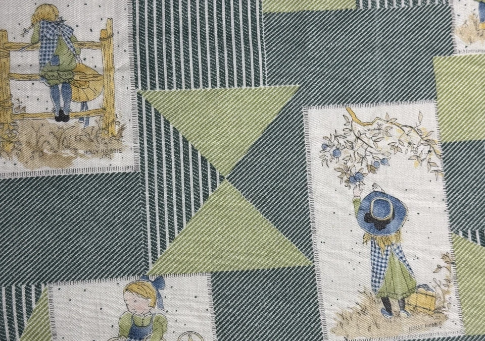 2 Yd American Greetings Holly Hobbie Fabric Denim Blue And Green Patchwork RARE - Image 2 of 4