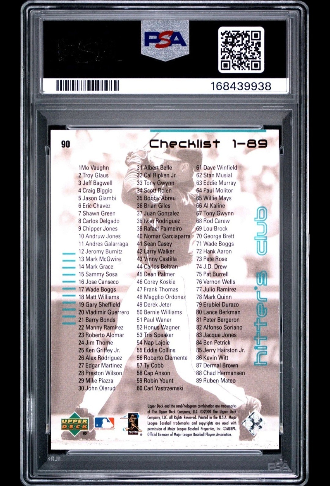 2000 UPPER DECK HITTER'S CLUB #90 KEN GRIFFEY JR. HOF CHECKLIST PSA 10 GEM MINT view 2