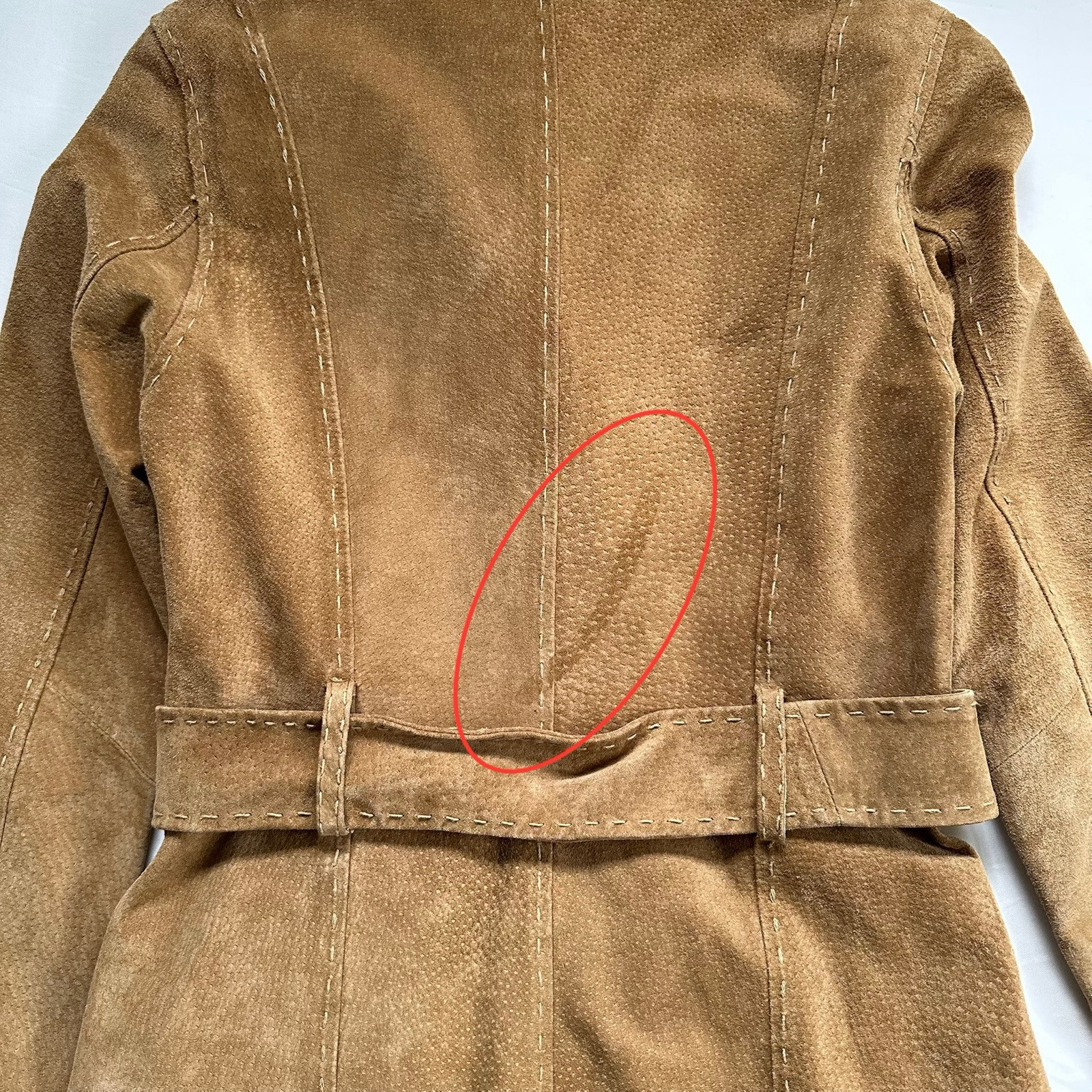 VTG Y2K Wet Seal Suede Leather Wide Belted Stitched Detail Coat Jacket Sz Small