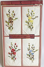 4 Floral Embroidered Handkerchiefs In Orig Box  PARIS  