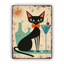 Retro Black Cats with Martini Glass Tin Metal Signs Home D cor 8x12