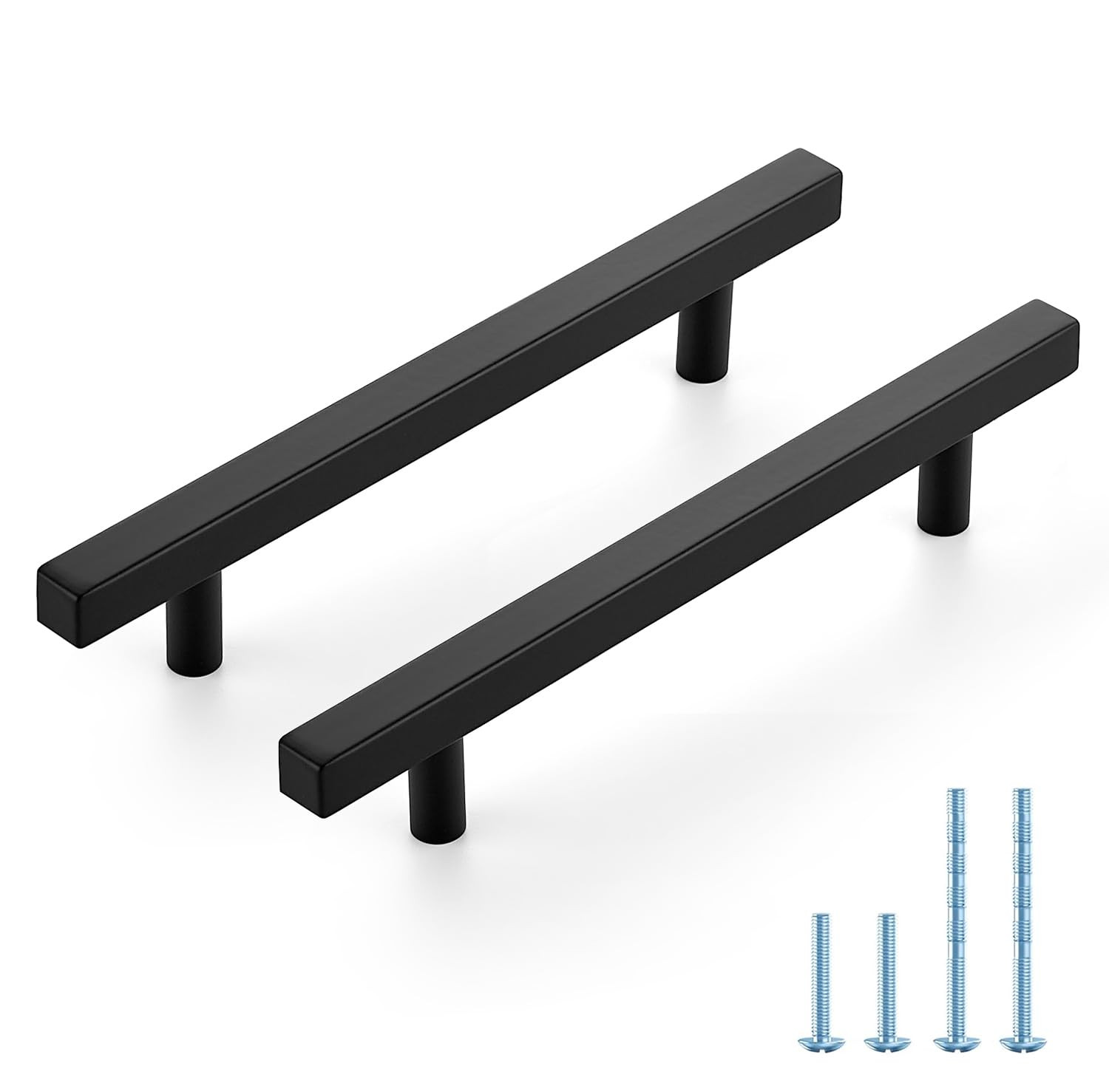 60 Pack 5 Inch Matte Black Square Cabinet Handles Stainless Steel Cabinet Har...