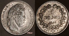 France French Silver 1 Franc 1847 A  Louis-Philippe Fine