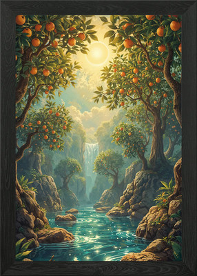 Orange Grove Wasserfall Landschaft gerahmtes Wandbild Poster Leinwanddruck Bild