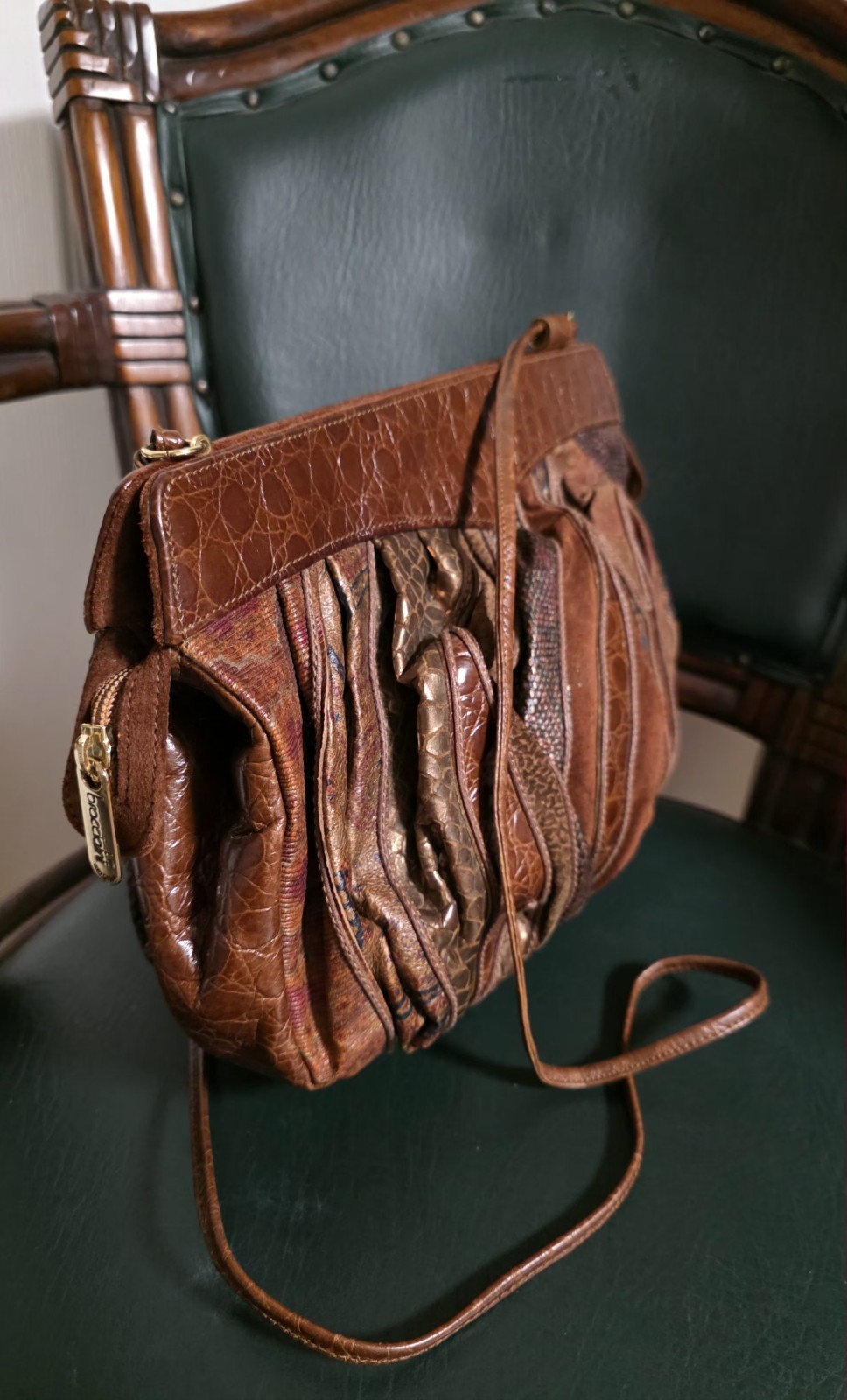 Vintage Braccialini Italy Patchwork Leather Shoulder Bag Brown Crossbody — image 6