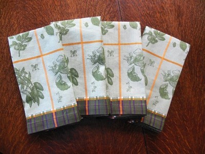 4 Williams Sonoma Fig Dinner Napkins - Green Wine Gold- Cotton  22''