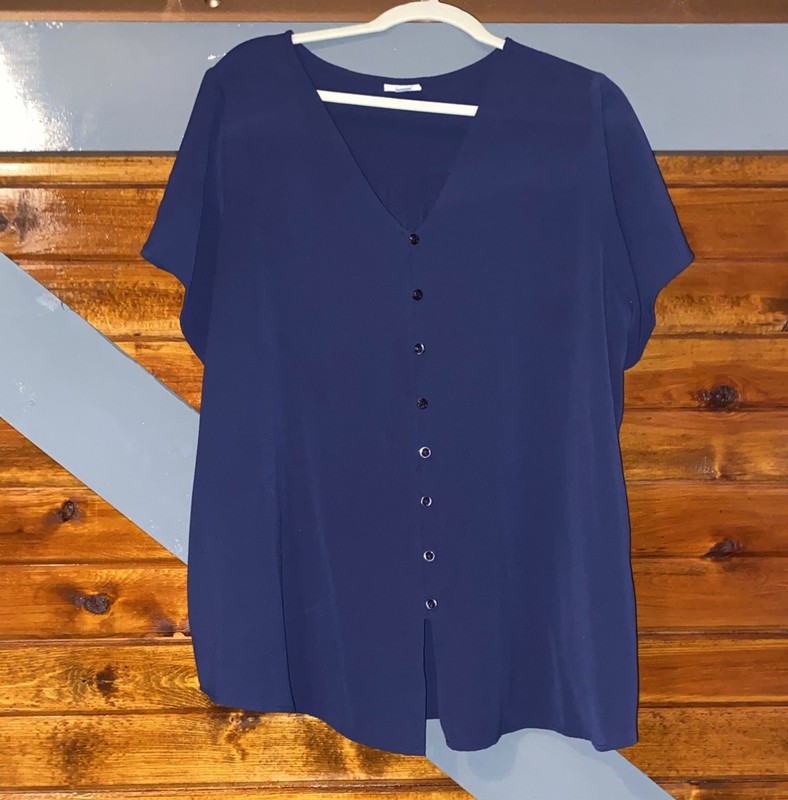 LULAROE SHANNAH SOLID DARK BLUE SHORT SLEEVE BUTTON BLOUSE TOP XL