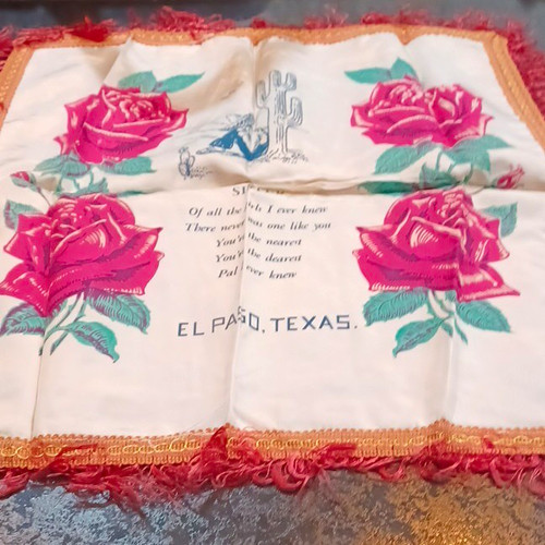 Handmade El Paso Texas Souvenir Handkerchief Sister Poem Floral Fringed