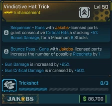 Borderlands 4⭐VINDICTIVE HAT TRICK ENHANCEMENT⭐JAKOBS⭐GUN DMG, GUN CRIT DMG