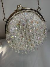 Vtg Iridescent Beaded Teardrop Evening Bag Wedding Bridal Prom Clutch Purse