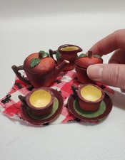 Miniature 10PC Apple Theme Tea Set, Teapot, Sugar Bowl, Creamer, Cups  Saucers