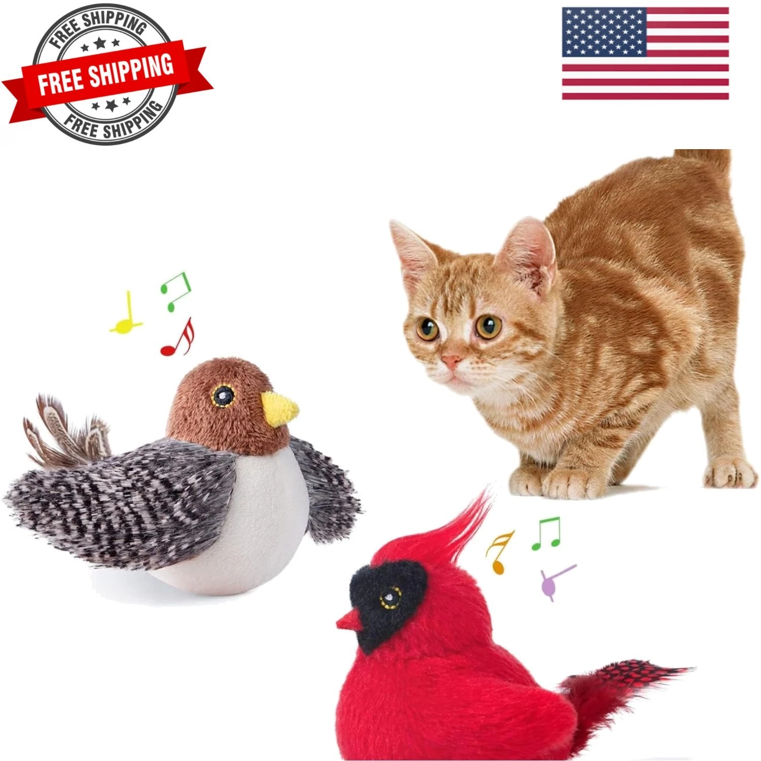 Cat Toys Chirping Birds 2 Pcs with Catnip SilverVine, Interactive Cat Kicker,...