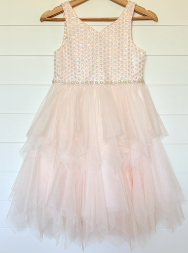 American Princess Mädchen Partykleid rosa Tüll Pailletten Perlen Größe 10 Blumenmädchen - Bild 8 von 16