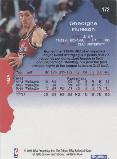 Preços baixos em 1996-97 NBA Hoops - Gheorghe Muresan #172 | eBay