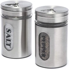Salt and Pepper Shakers Stainless Steel and Glass Set (silver)