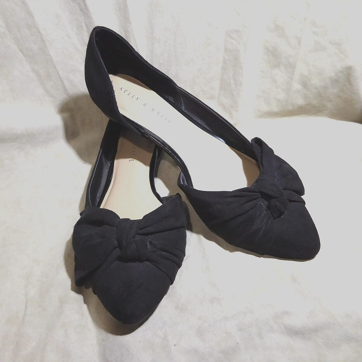 Kelly Katie D Orsay Flats 9.5 M Black Suede Leatherette Bows
