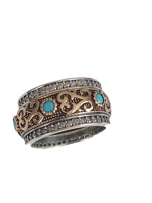 Turkish 925 Sterling Silver Turquoise Topaz Hurrem Sultan Band Ring Size 9
