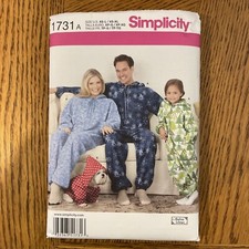 Simplicity 1731 Pattern Child/Adult Family 1 Pc Fleece Pajamas w Hood & Dog Coat