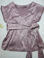 Twenty One Womens Size M Woven Top Lavendar V-Neck Beaded Belted