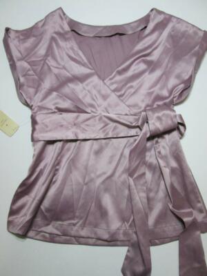 Twenty One Womens Size M Woven Top Lavendar V-Neck Beaded Belted