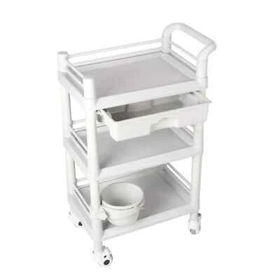 3-Tier Service Trolley with Wheels,Utility Cart for Beauty Salon w/ Drawers
